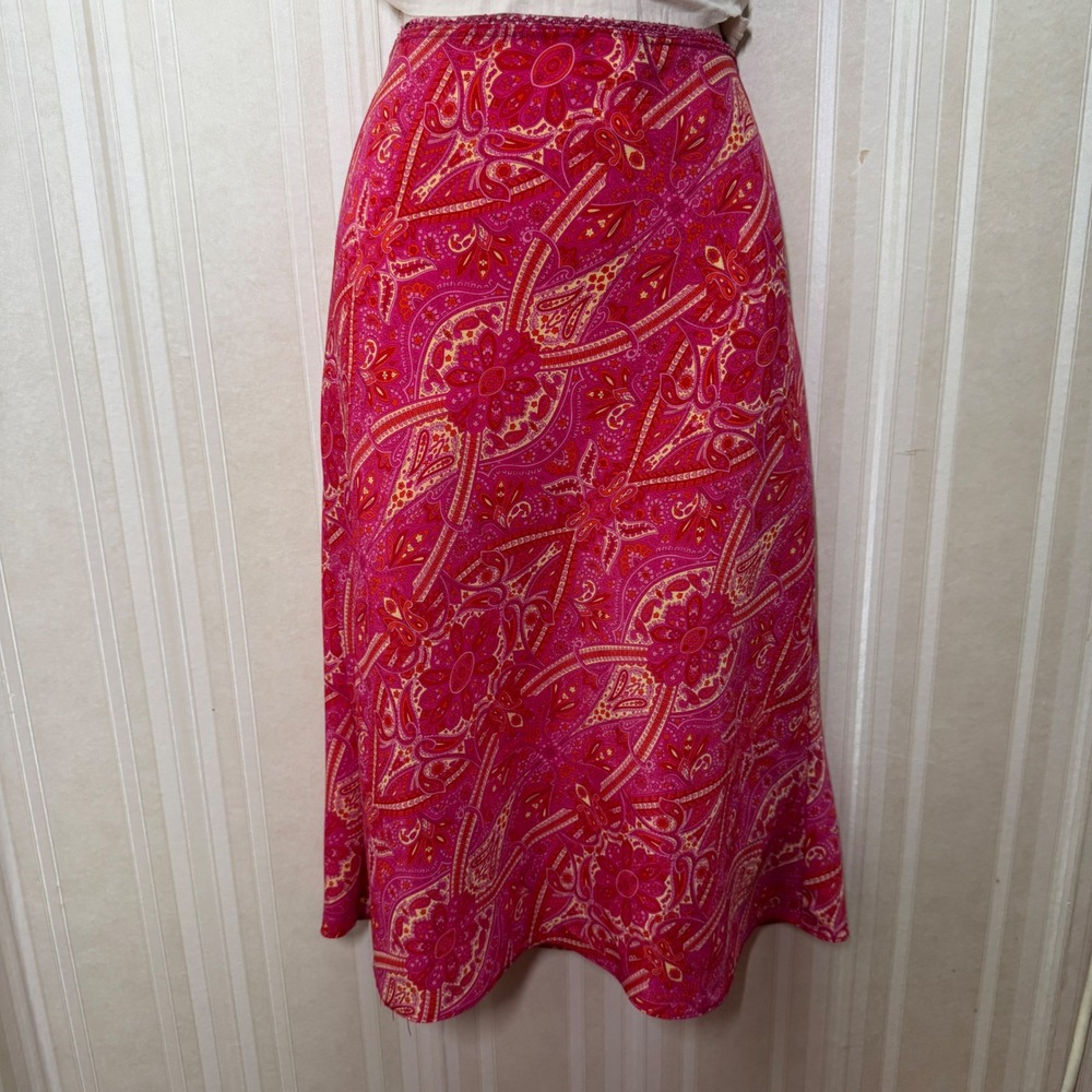 Vintage Seduction Womens Pink Paisley Floral Midi Skirt Sz L Lace Fairy Coquette